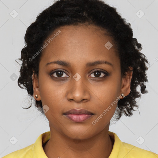 Neutral black young-adult female with short  black hair and brown eyes