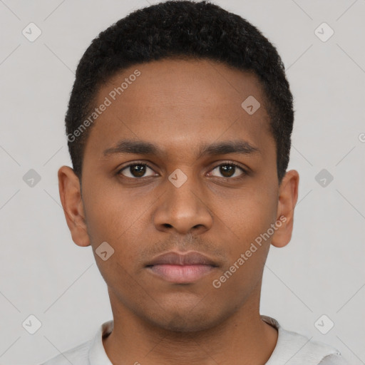 Neutral black young-adult male with short  brown hair and brown eyes