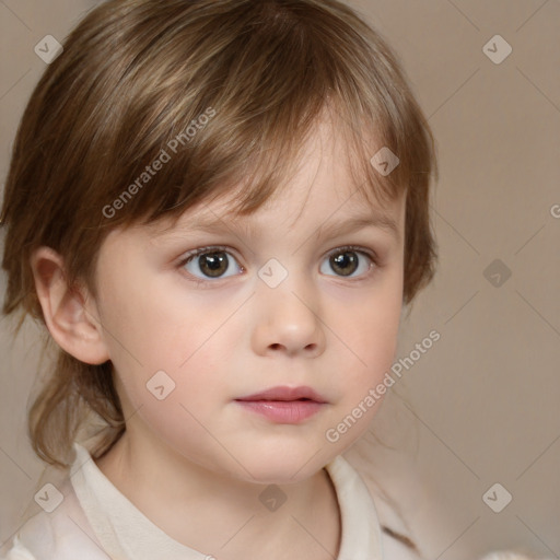 Neutral white child female with medium  brown hair and brown eyes