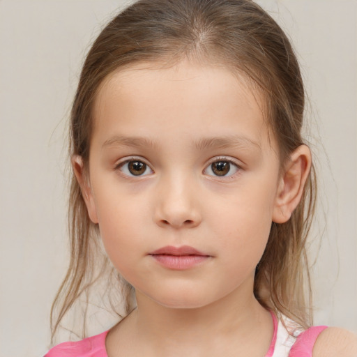 Neutral white child female with medium  brown hair and brown eyes