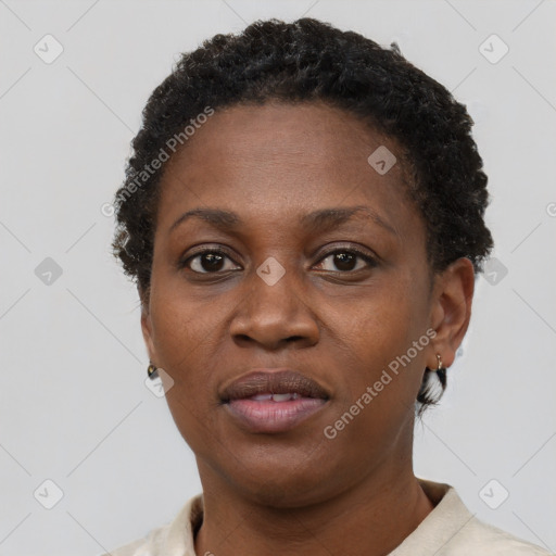 Neutral black young-adult female with short  brown hair and brown eyes