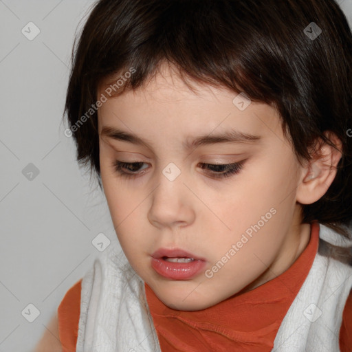 Neutral white child female with medium  brown hair and brown eyes