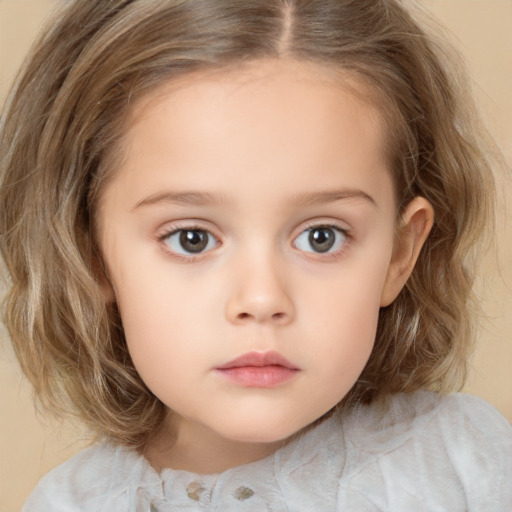 Neutral white child female with medium  brown hair and brown eyes