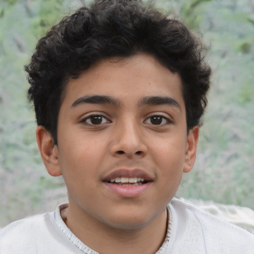 Joyful asian child male with short  brown hair and brown eyes