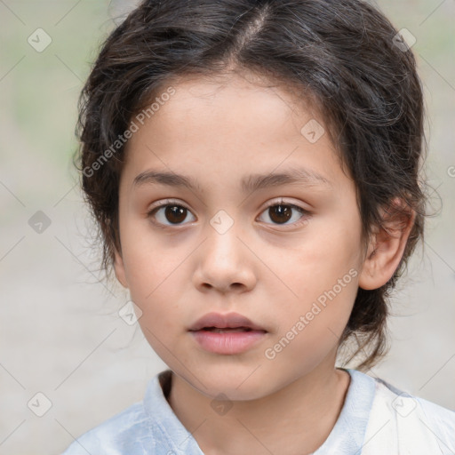 Neutral white child female with medium  brown hair and brown eyes