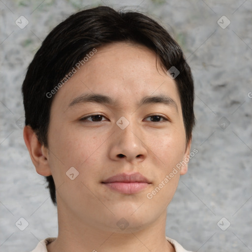 Neutral asian young-adult male with short  brown hair and brown eyes