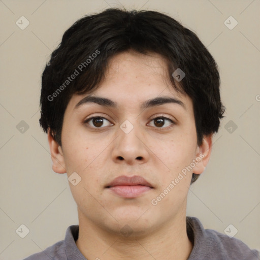 Neutral asian young-adult male with short  brown hair and brown eyes