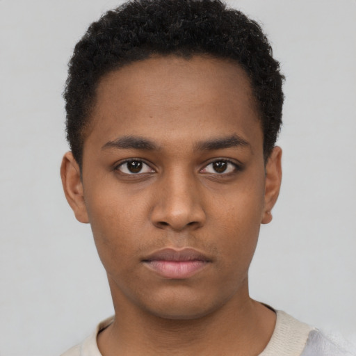 Neutral black young-adult male with short  brown hair and brown eyes