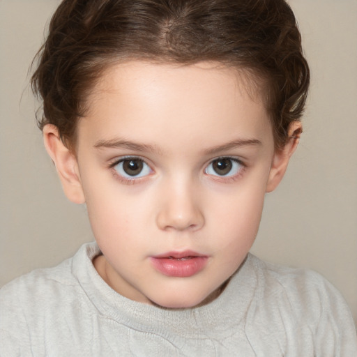 Neutral white child female with short  brown hair and brown eyes