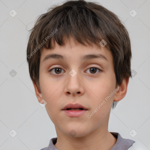 Neutral white child male with short  brown hair and brown eyes