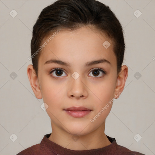 Neutral white child female with short  brown hair and brown eyes