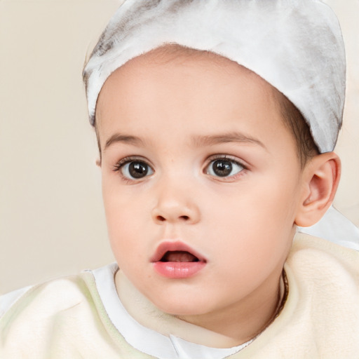 Neutral white child female with short  brown hair and brown eyes