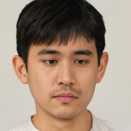 Neutral asian young-adult male with short  brown hair and brown eyes