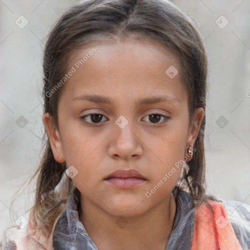 Neutral white child female with medium  brown hair and brown eyes