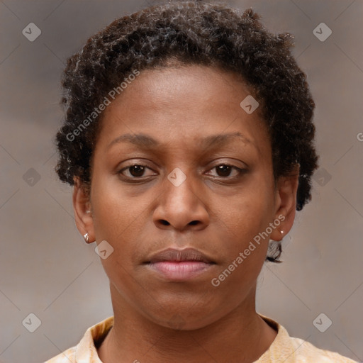 Neutral black young-adult female with short  brown hair and brown eyes