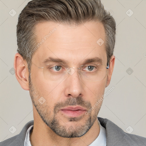 Neutral white adult male with short  brown hair and brown eyes