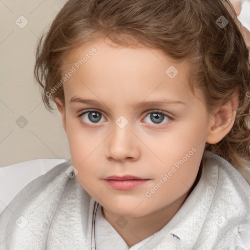 Neutral white child female with medium  brown hair and brown eyes