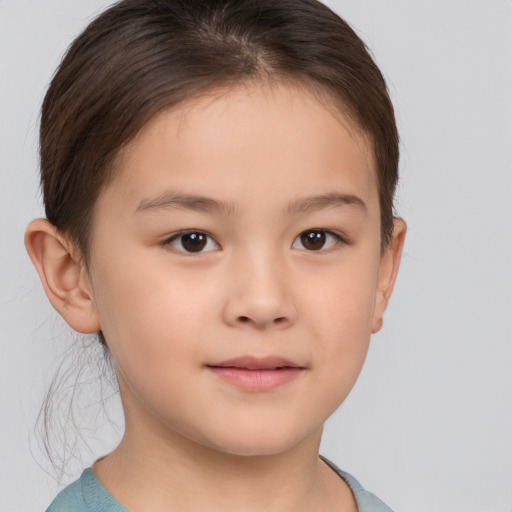 Neutral white child female with short  brown hair and brown eyes