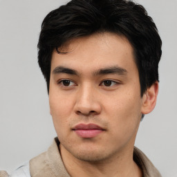 Neutral asian young-adult male with short  black hair and brown eyes