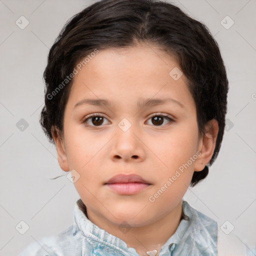 Neutral white child female with medium  brown hair and brown eyes