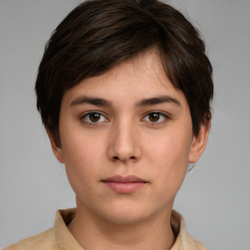 Neutral white young-adult male with medium  brown hair and brown eyes