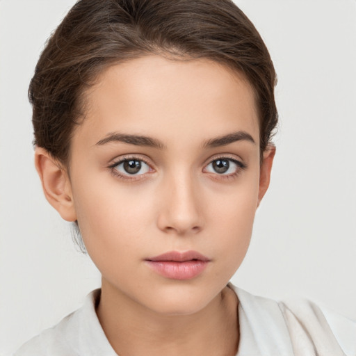 Neutral white young-adult female with short  brown hair and brown eyes