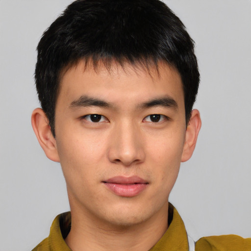 Neutral asian young-adult male with short  brown hair and brown eyes