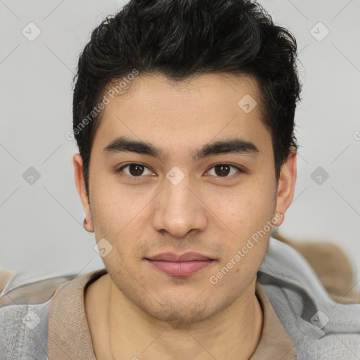 Neutral latino young-adult male with short  brown hair and brown eyes