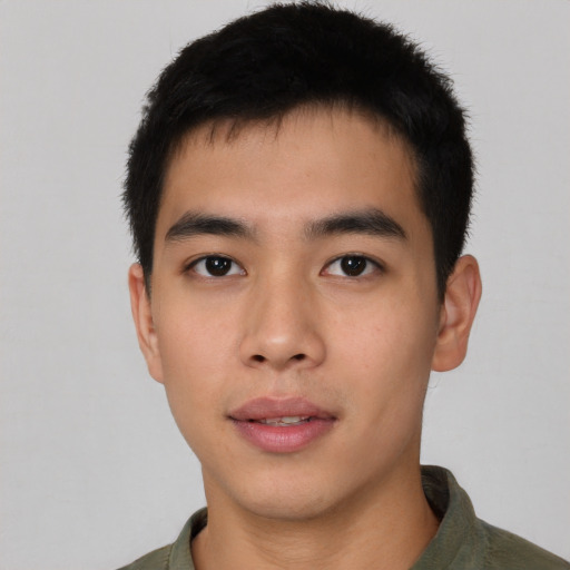 Neutral asian young-adult male with short  black hair and brown eyes