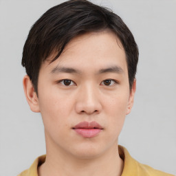 Neutral asian young-adult male with short  brown hair and brown eyes