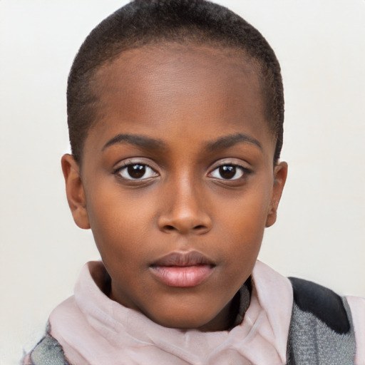 Neutral black child female with short  brown hair and brown eyes