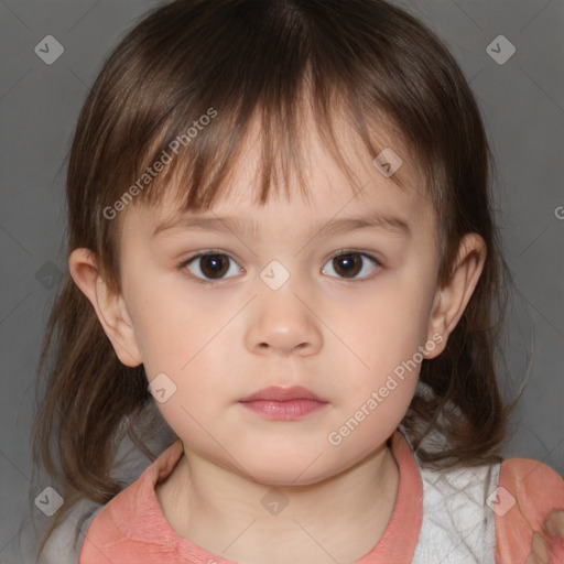 Neutral white child female with medium  brown hair and brown eyes