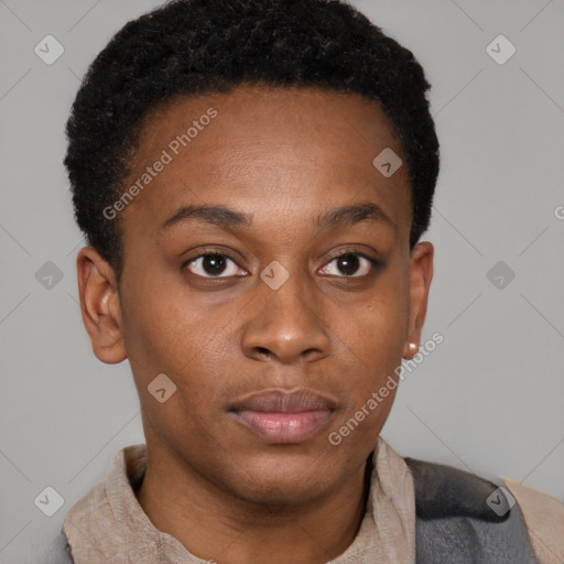 Neutral black young-adult female with short  brown hair and brown eyes