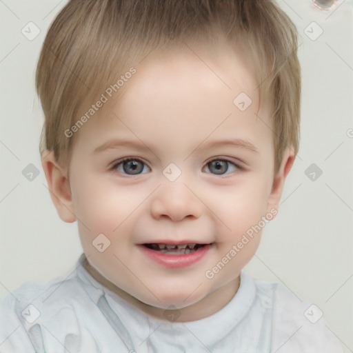 Joyful white child female with short  brown hair and brown eyes