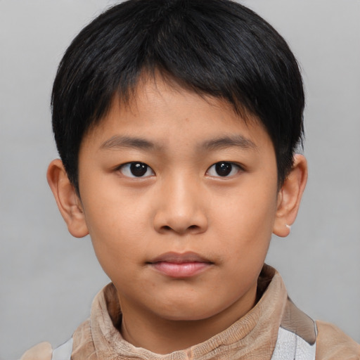 Neutral asian child male with short  brown hair and brown eyes