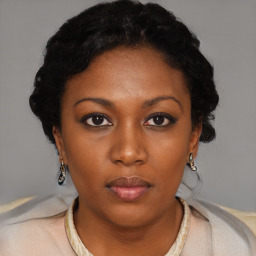 Neutral latino young-adult female with short  black hair and brown eyes