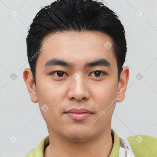 Neutral asian young-adult male with short  black hair and brown eyes