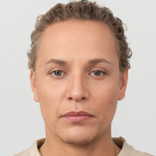 Neutral white adult female with short  brown hair and brown eyes