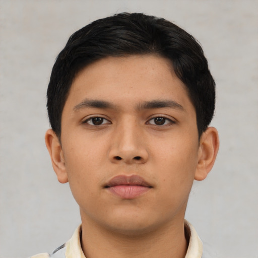 Neutral asian young-adult male with short  brown hair and brown eyes