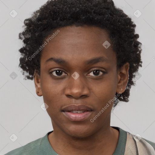 Neutral black young-adult female with short  brown hair and brown eyes