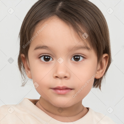 Neutral white child female with short  brown hair and brown eyes