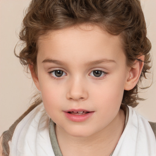 Neutral white child female with medium  brown hair and brown eyes