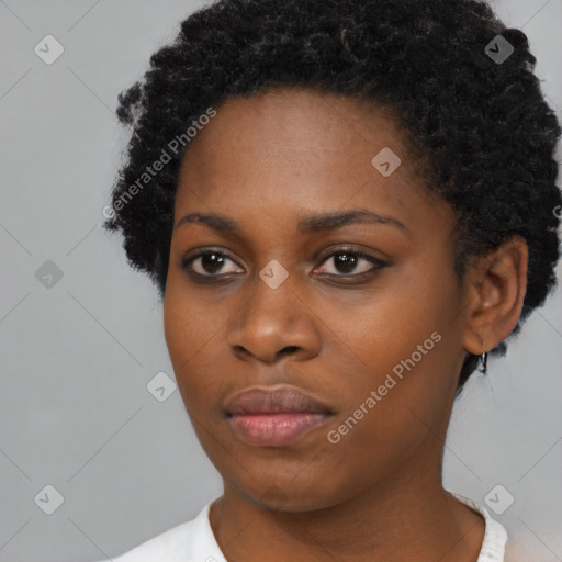 Neutral black young-adult female with short  black hair and brown eyes