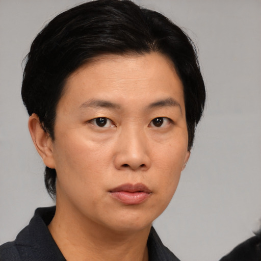 Neutral asian young-adult male with medium  black hair and brown eyes