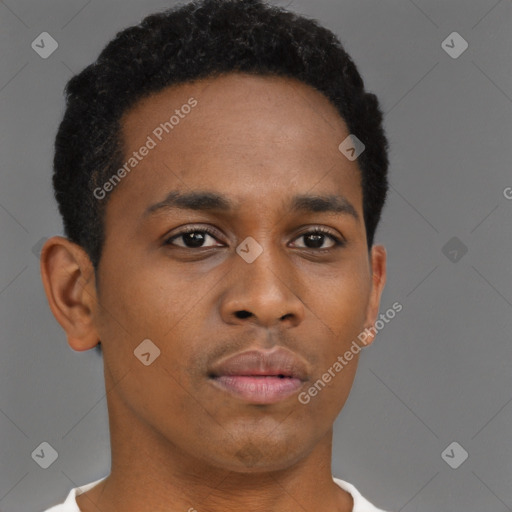 Neutral black young-adult male with short  brown hair and brown eyes