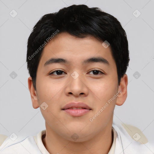Neutral asian young-adult male with short  brown hair and brown eyes