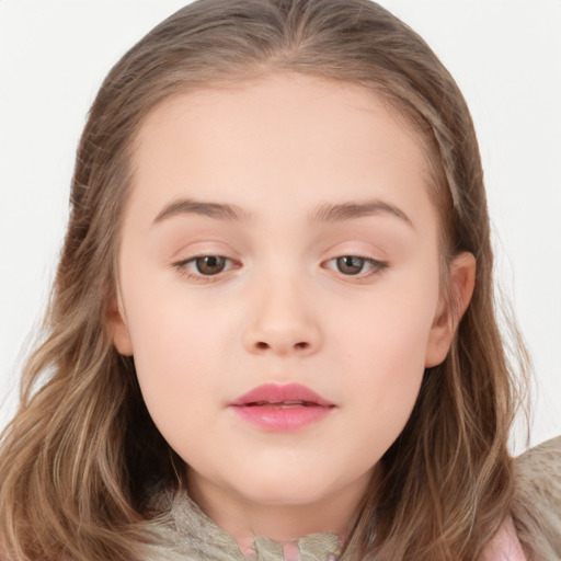 Neutral white child female with medium  brown hair and brown eyes