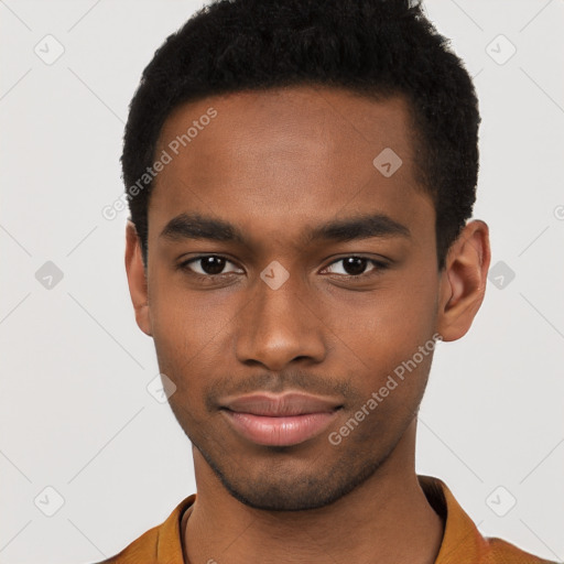 Neutral black young-adult male with short  brown hair and brown eyes