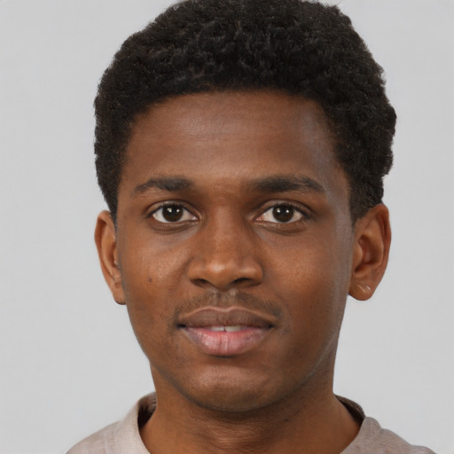Neutral black young-adult male with short  brown hair and brown eyes