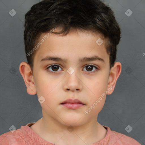 Neutral white child male with short  brown hair and brown eyes